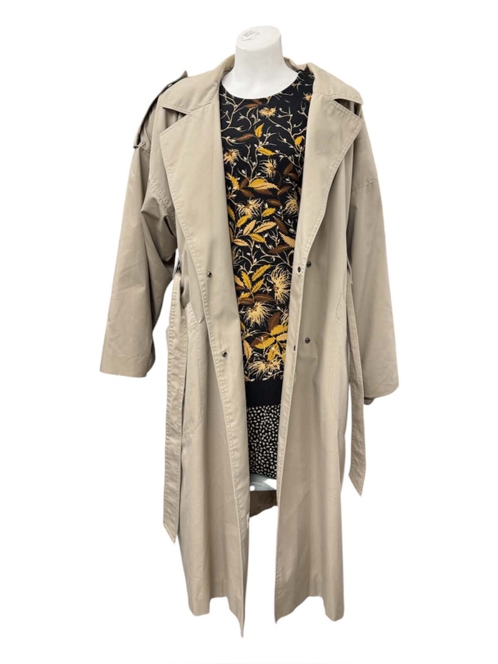 Beige Women's Trench Coat - Classic Lightweight Overcoat Size L